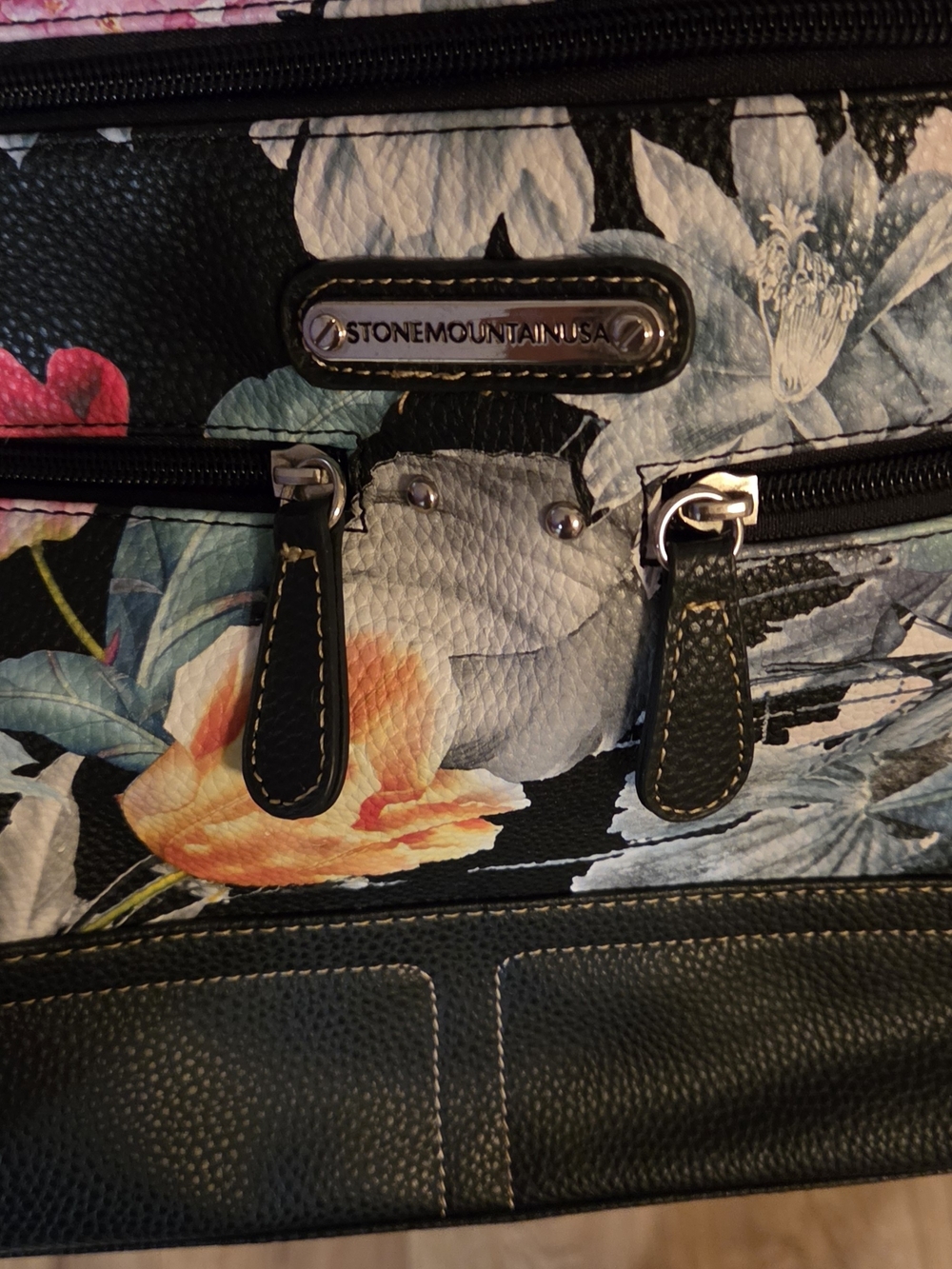 Stone Mountain Accessories Floral Tote - Black with Pink, Orange & Blue Flowers